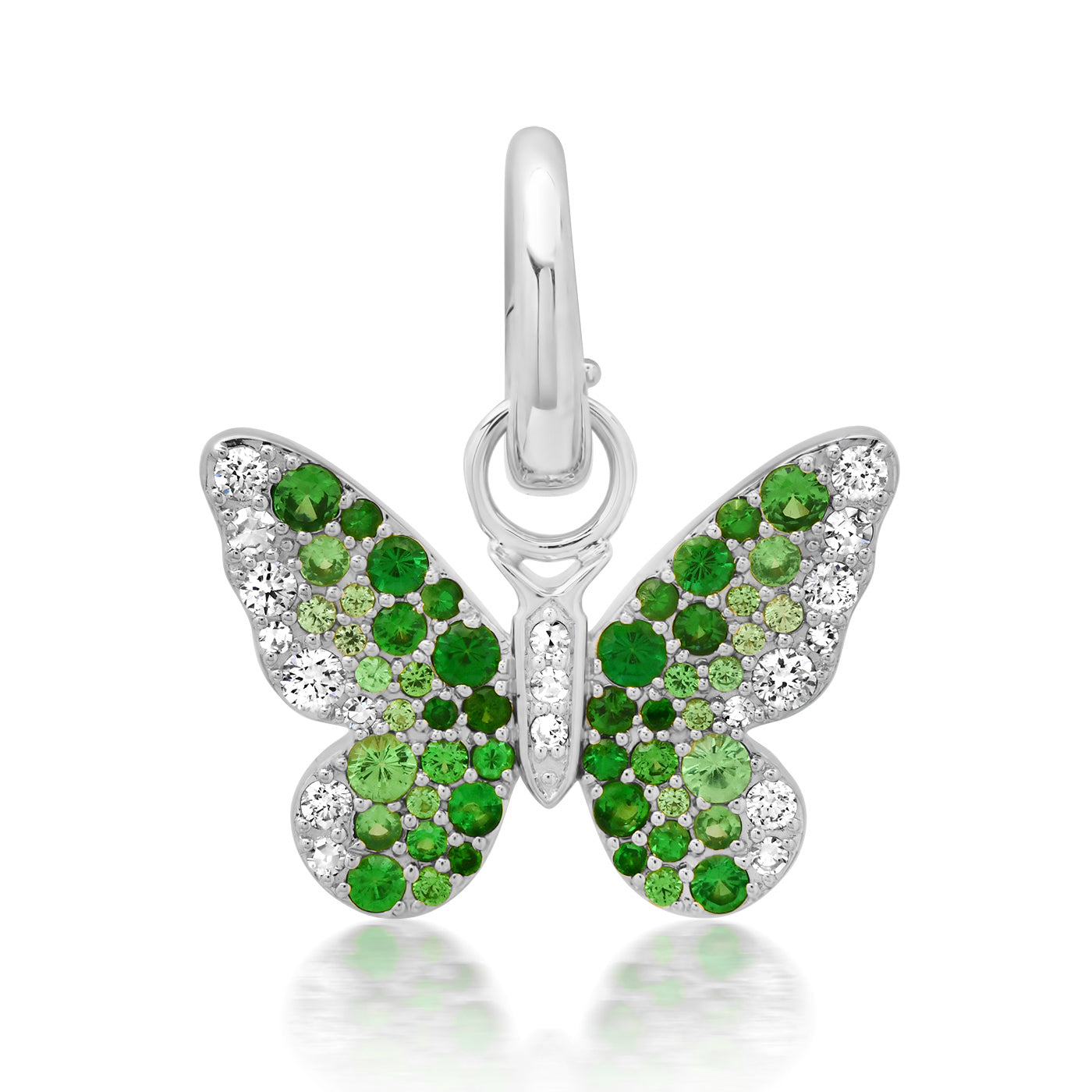 14K White Gold Green and Diamond Ombré Butterfly Pendant