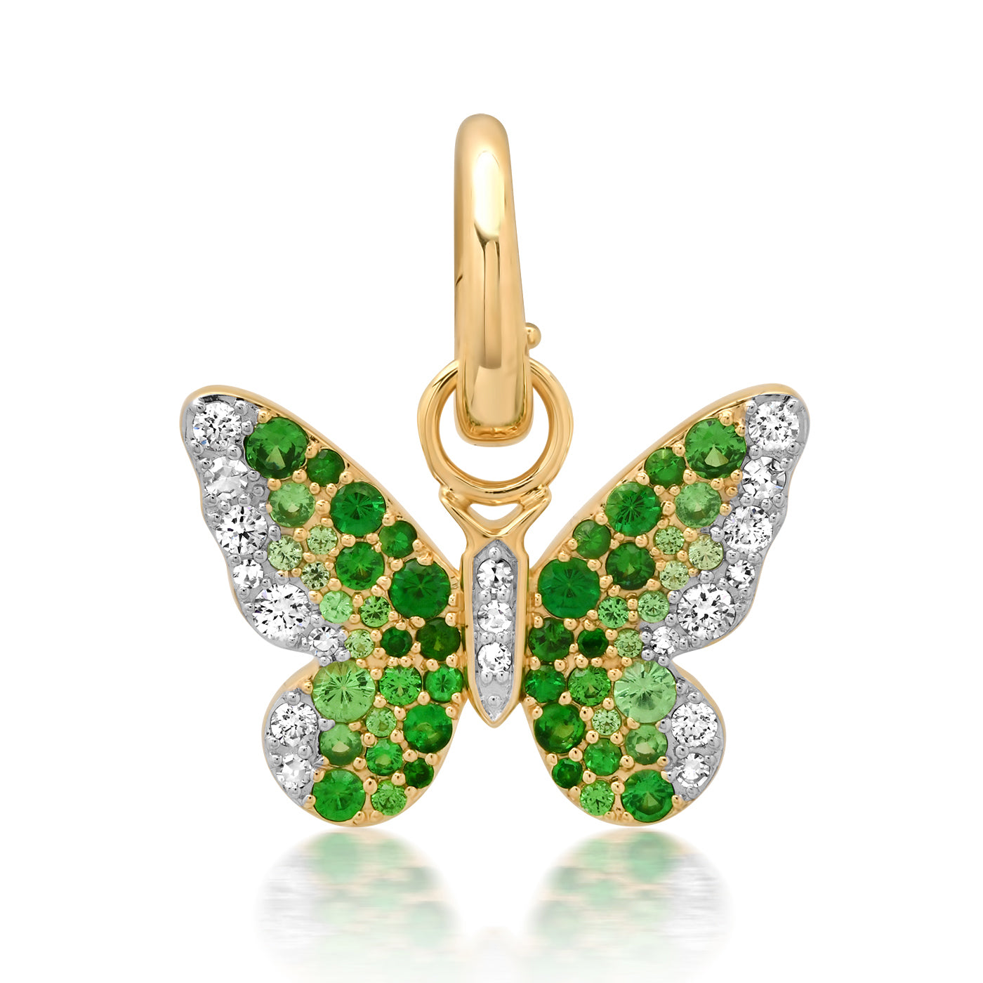 14K Yellow Gold Green and Diamond Ombré Butterfly Pendant