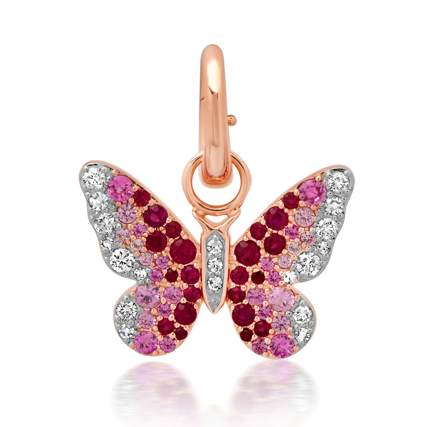 14K Rose Gold Pink and Diamond Ombré Butterfly Pendant