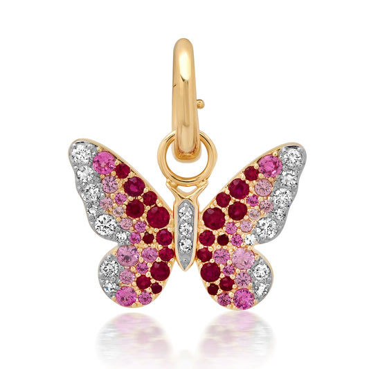 14K Yellow Gold Pink and Diamond Ombré Butterfly Pendant