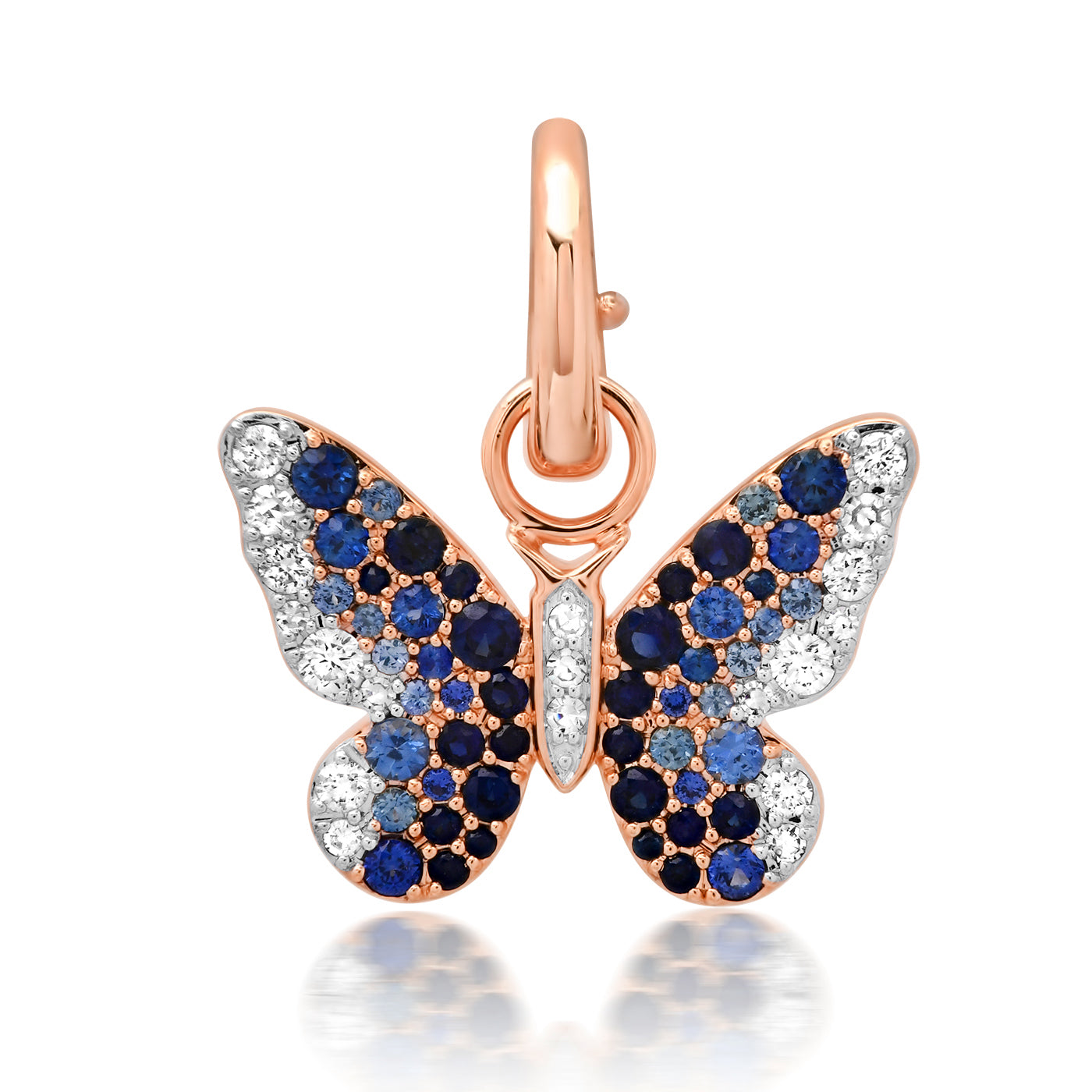 14K Rose Gold Blue and Diamond Ombré Butterfly Pendant