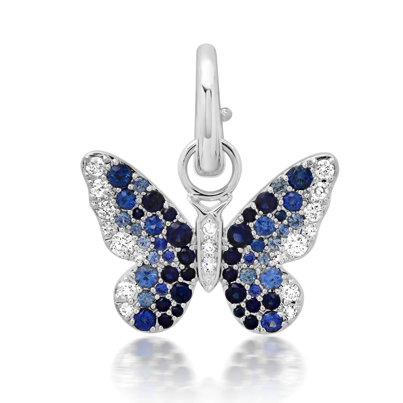 14K White Gold Blue and Diamond Ombré Butterfly Pendant