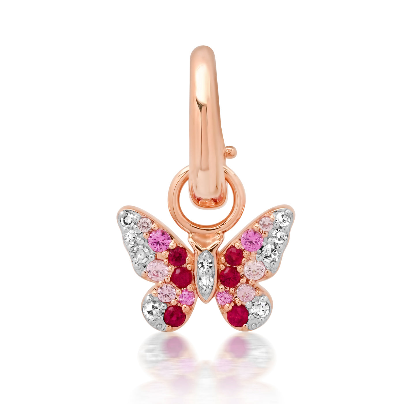 14K Rose Gold Mini Pink and Diamond Ombré Butterfly Pendant