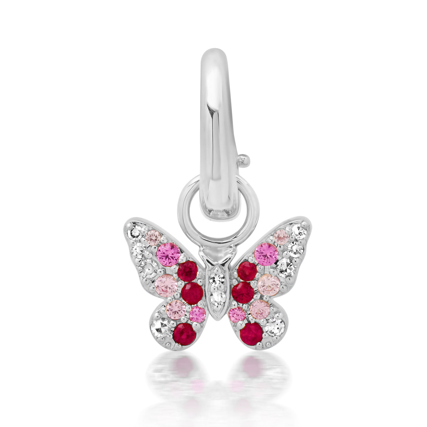 14K White Gold Mini Pink and Diamond Ombré Butterfly Pendant