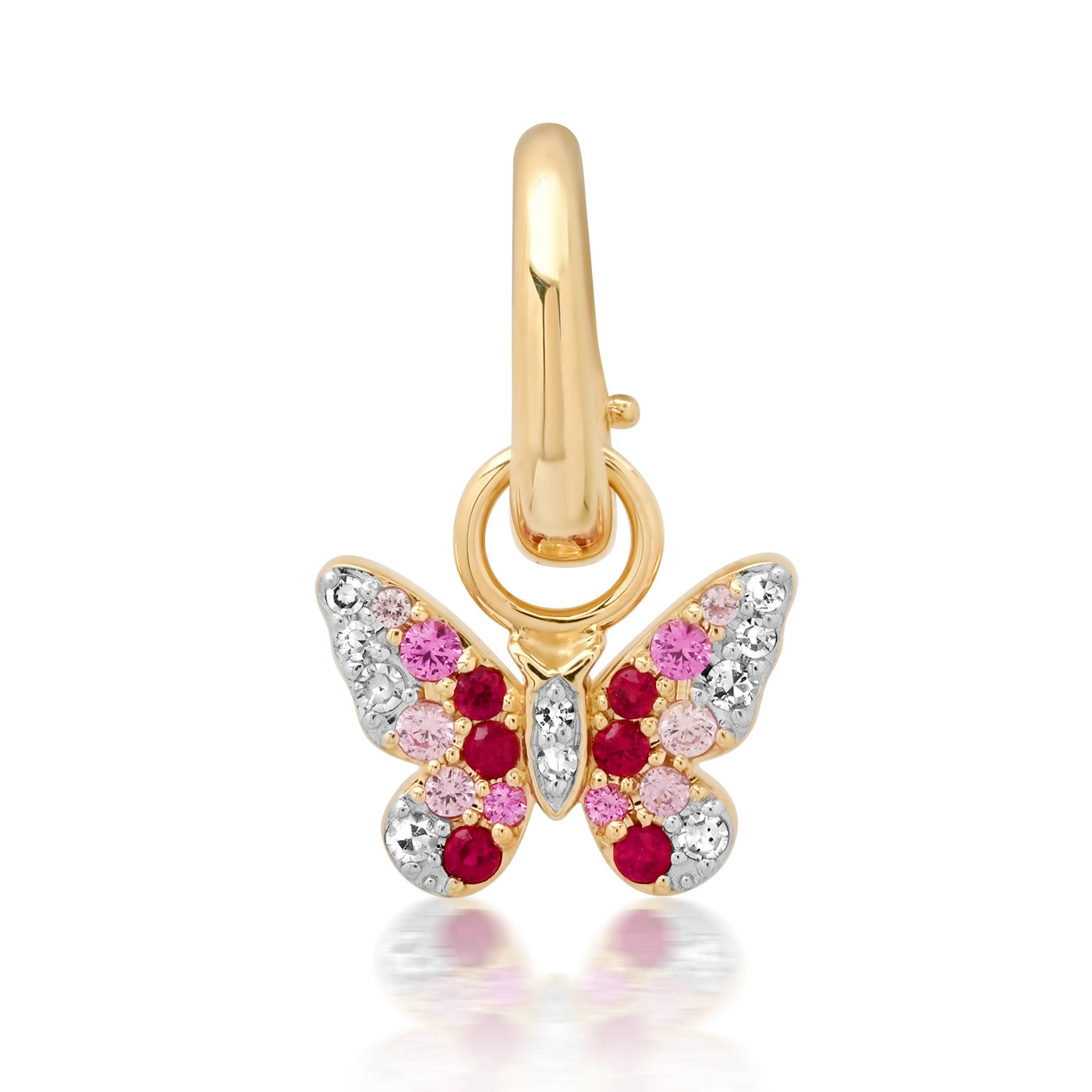 14K Yellow Gold Mini Pink and Diamond Ombré Butterfly Pendant