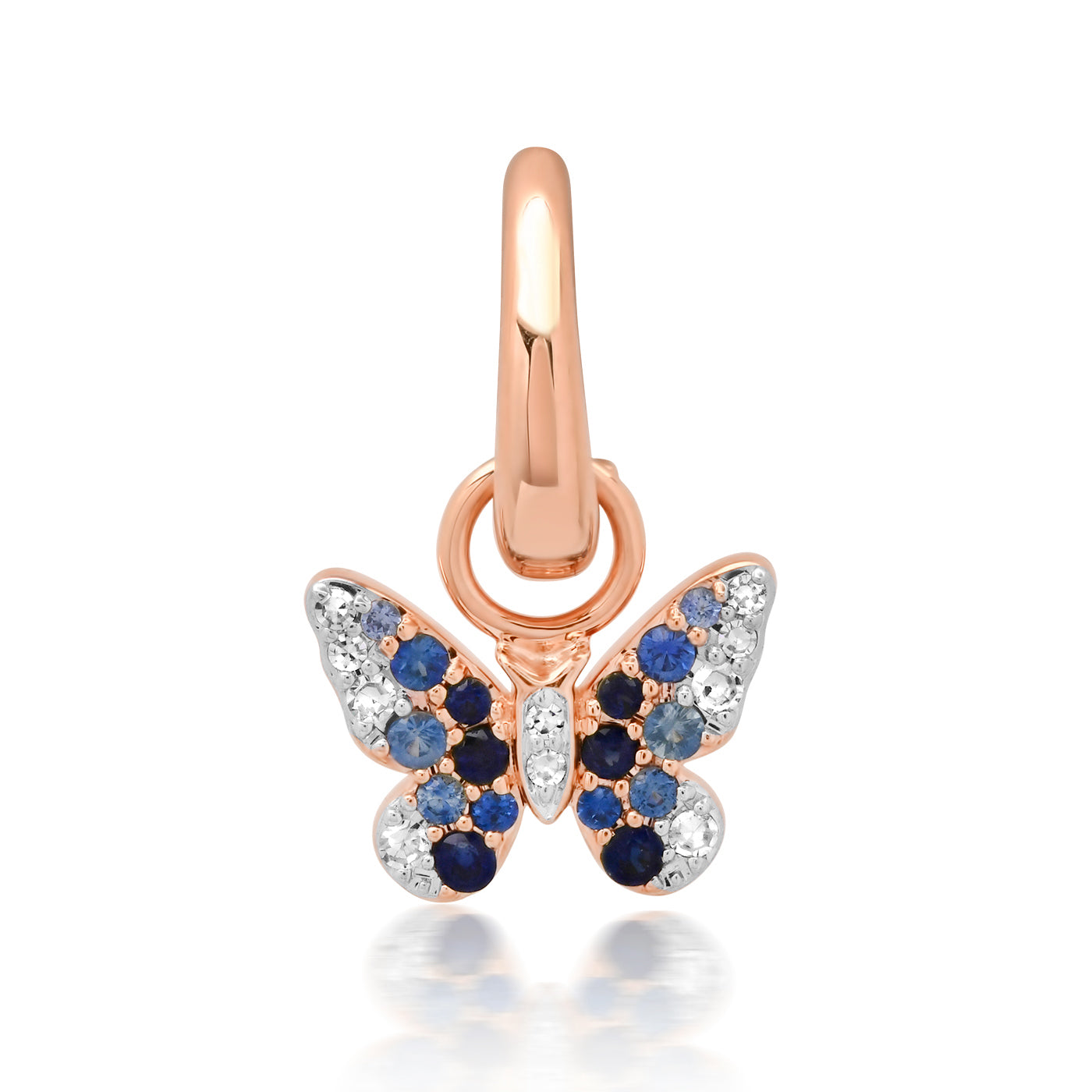 14K Rose Gold Mini Blue and Diamond Ombré Butterfly Pendant