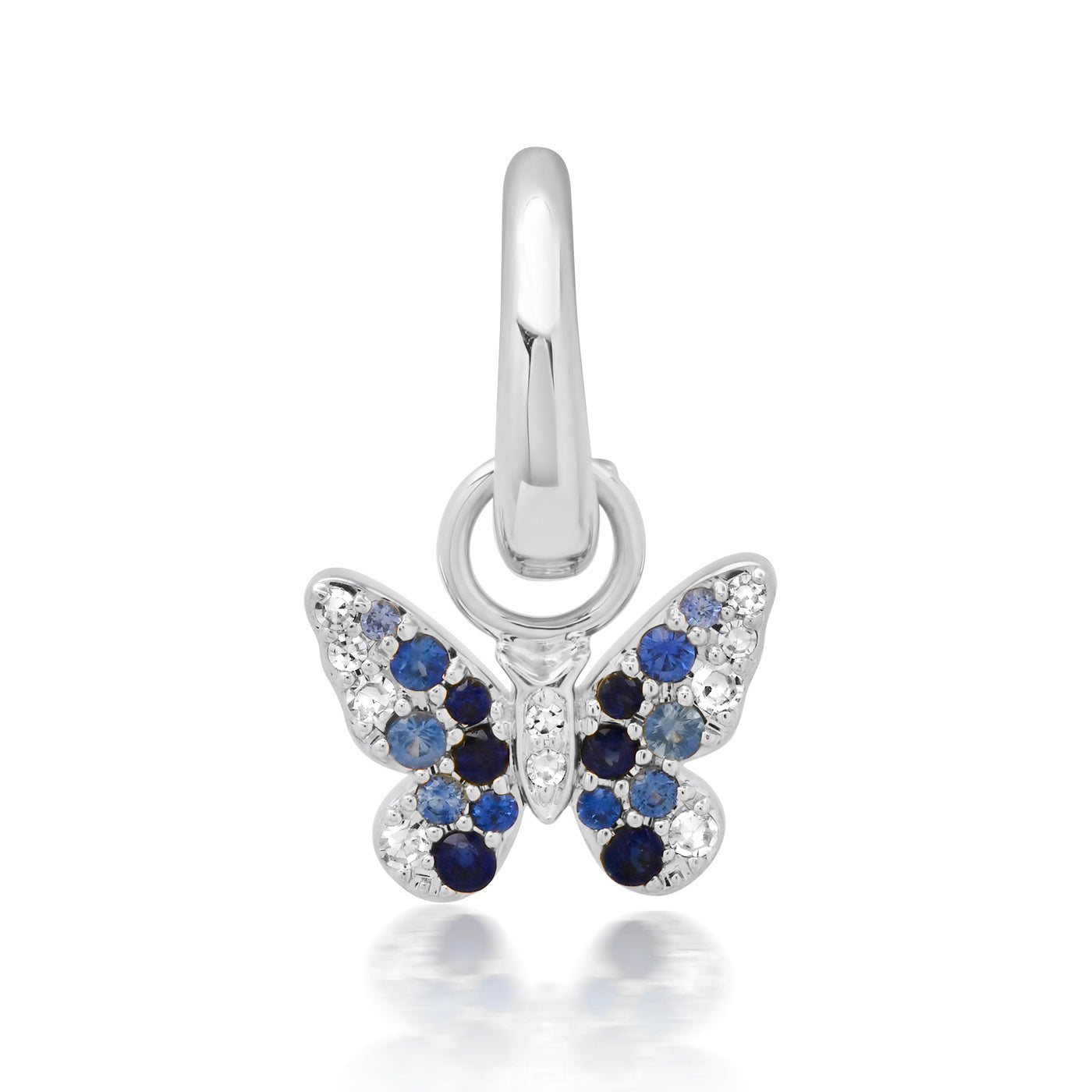 14K White Gold Mini Blue and Diamond Ombré Butterfly Pendant