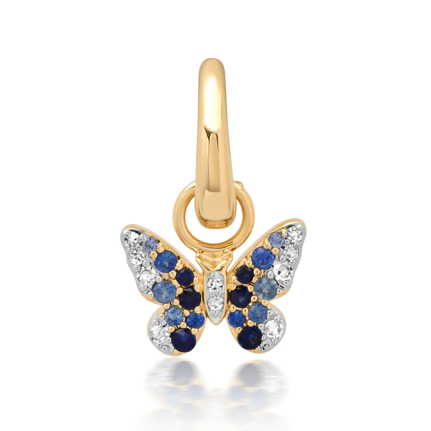 14K Yellow Gold Mini Blue and Diamond Ombré Butterfly Pendant