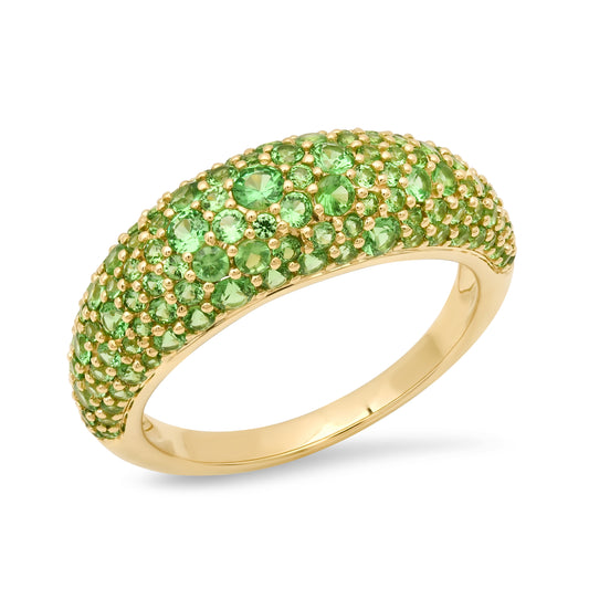 14k Yellow Gold Tsavorite Crescent Domed Ring