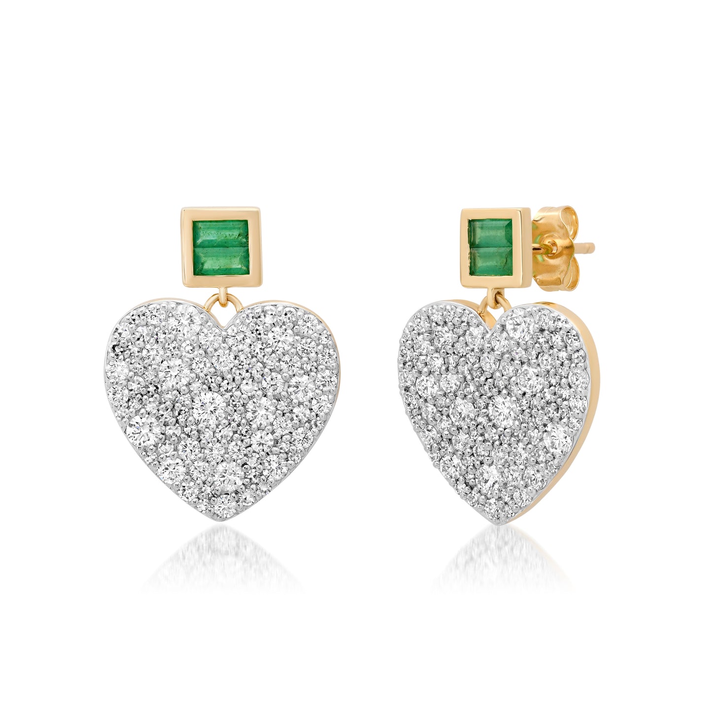 14K Yellow Gold Diamond and Emerald Jumbo Sweetheart Earrings