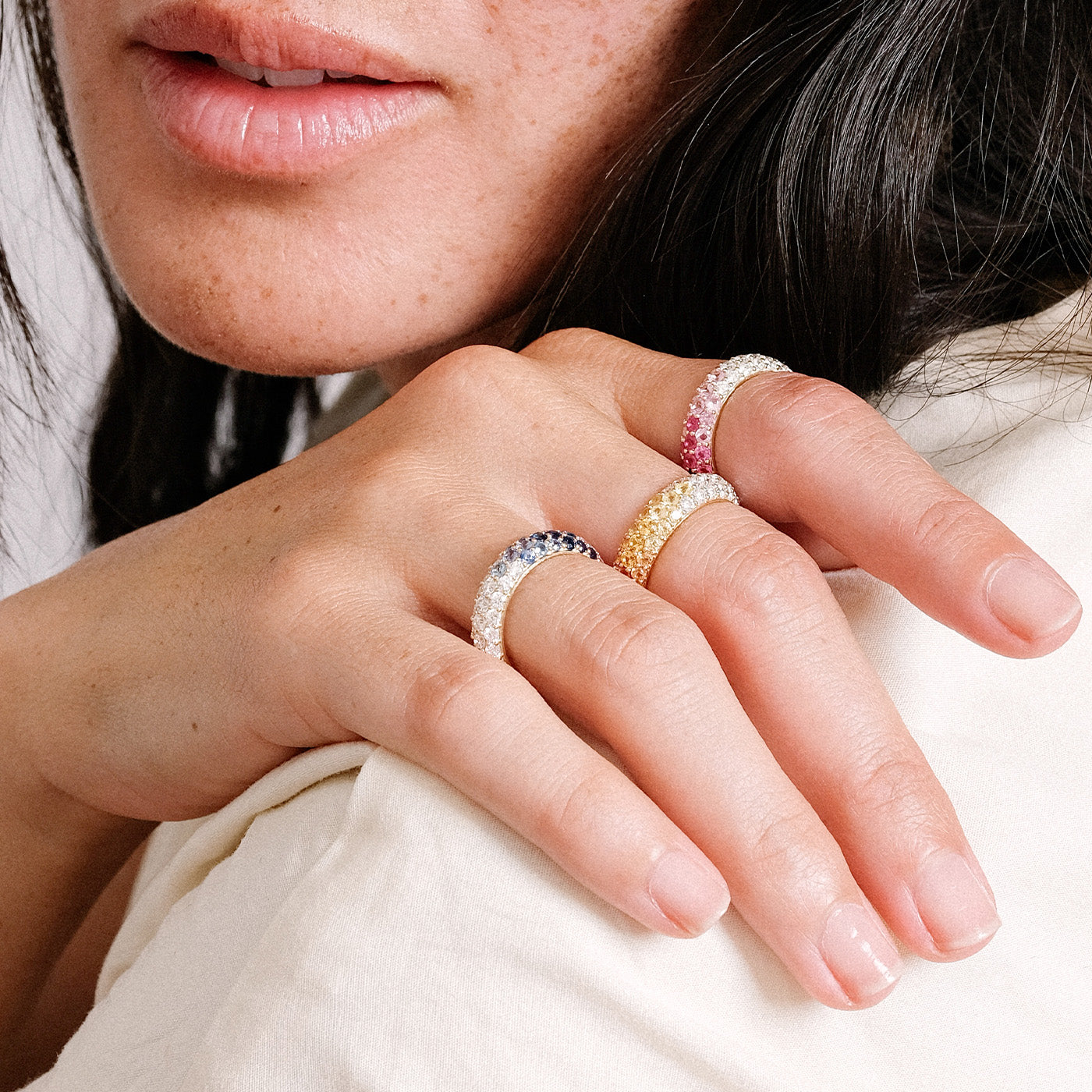 Blue Sapphire and Diamond Chunky Domed Ring