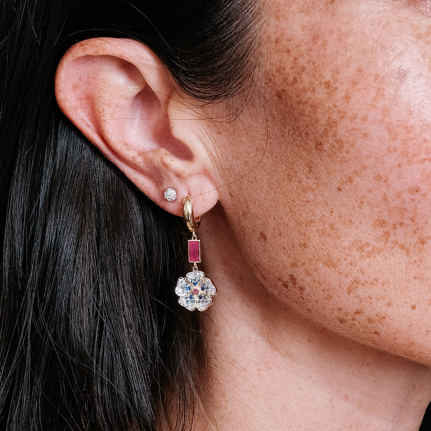 Blue Sapphire and Diamond Wildflower Earrings
