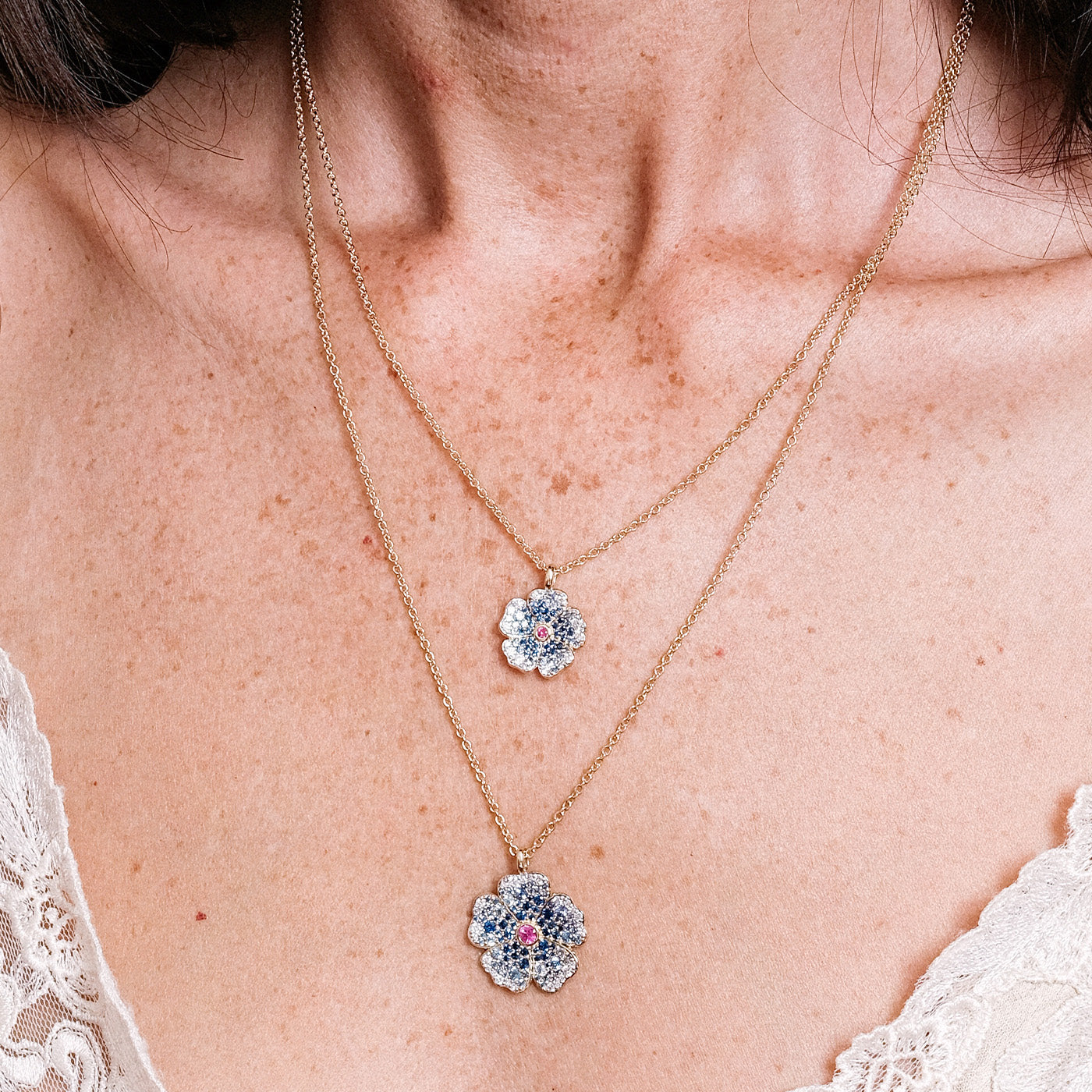 Blue Sapphire and Diamond Wildflower Necklace