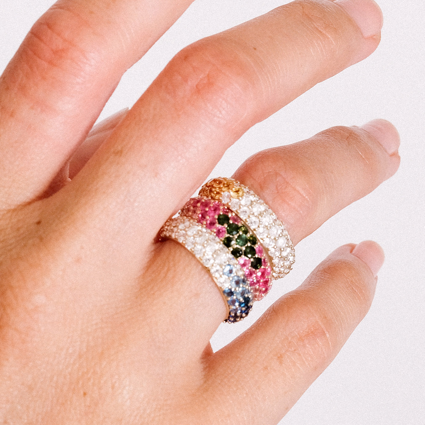 Pink Sapphire and Diamond Chunky Domed Ring