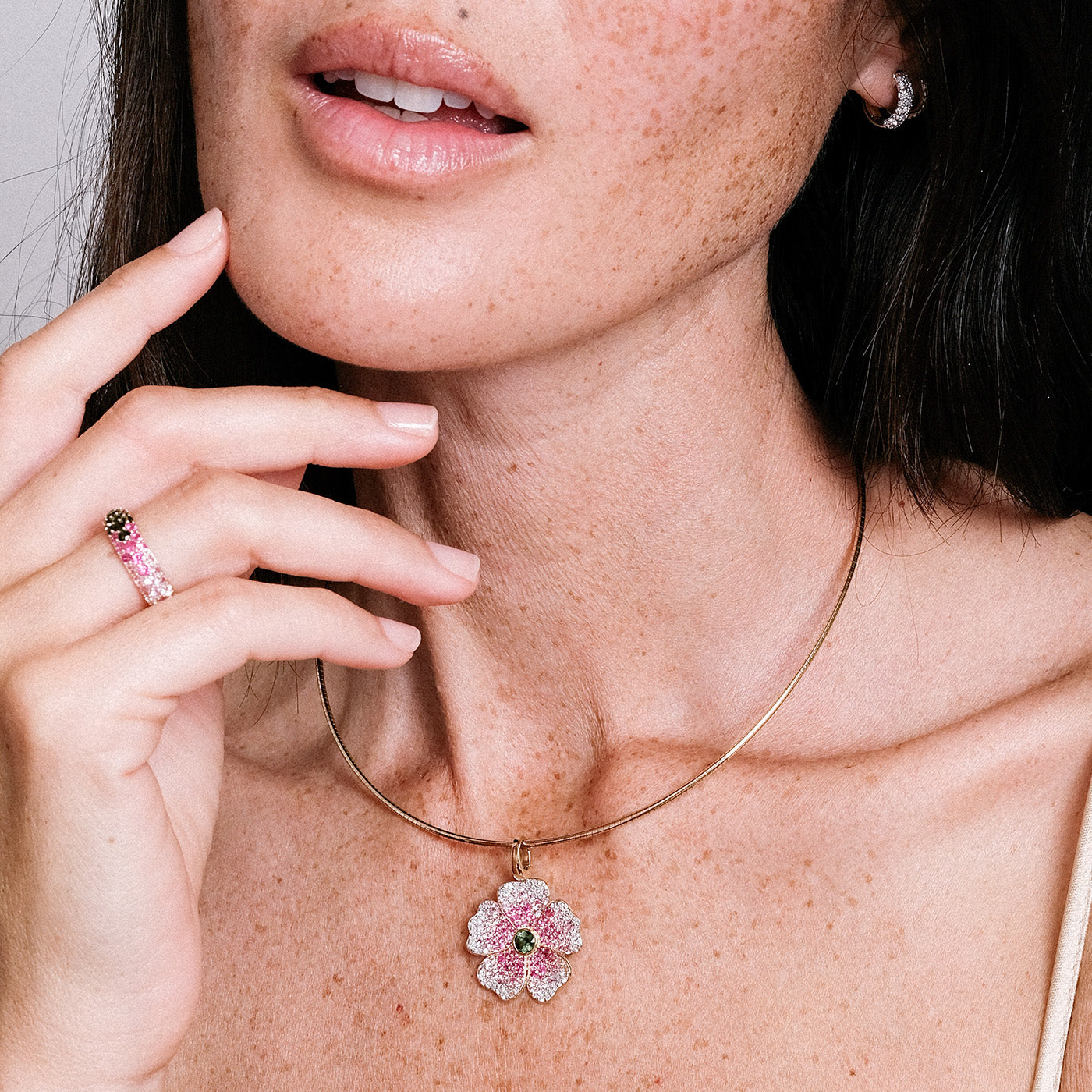 Pink Sapphire and Diamond Wildflower Pendant