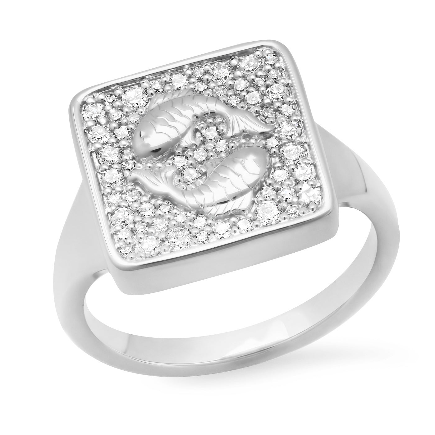 14K White Gold Pisces Ring