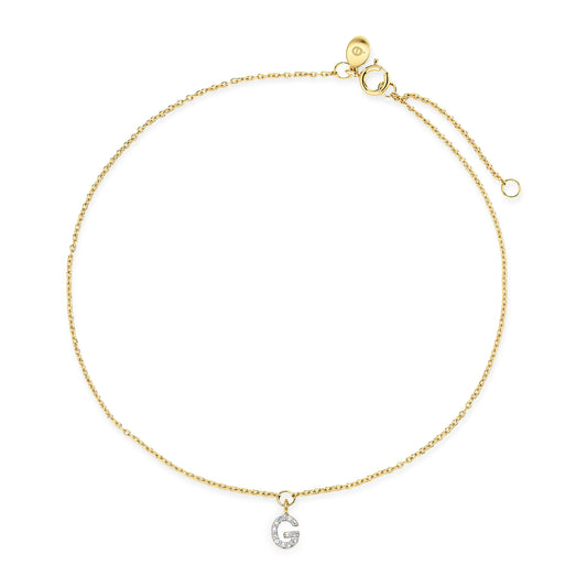 14k Yellow Gold Diamond Mini Initial Anklet
