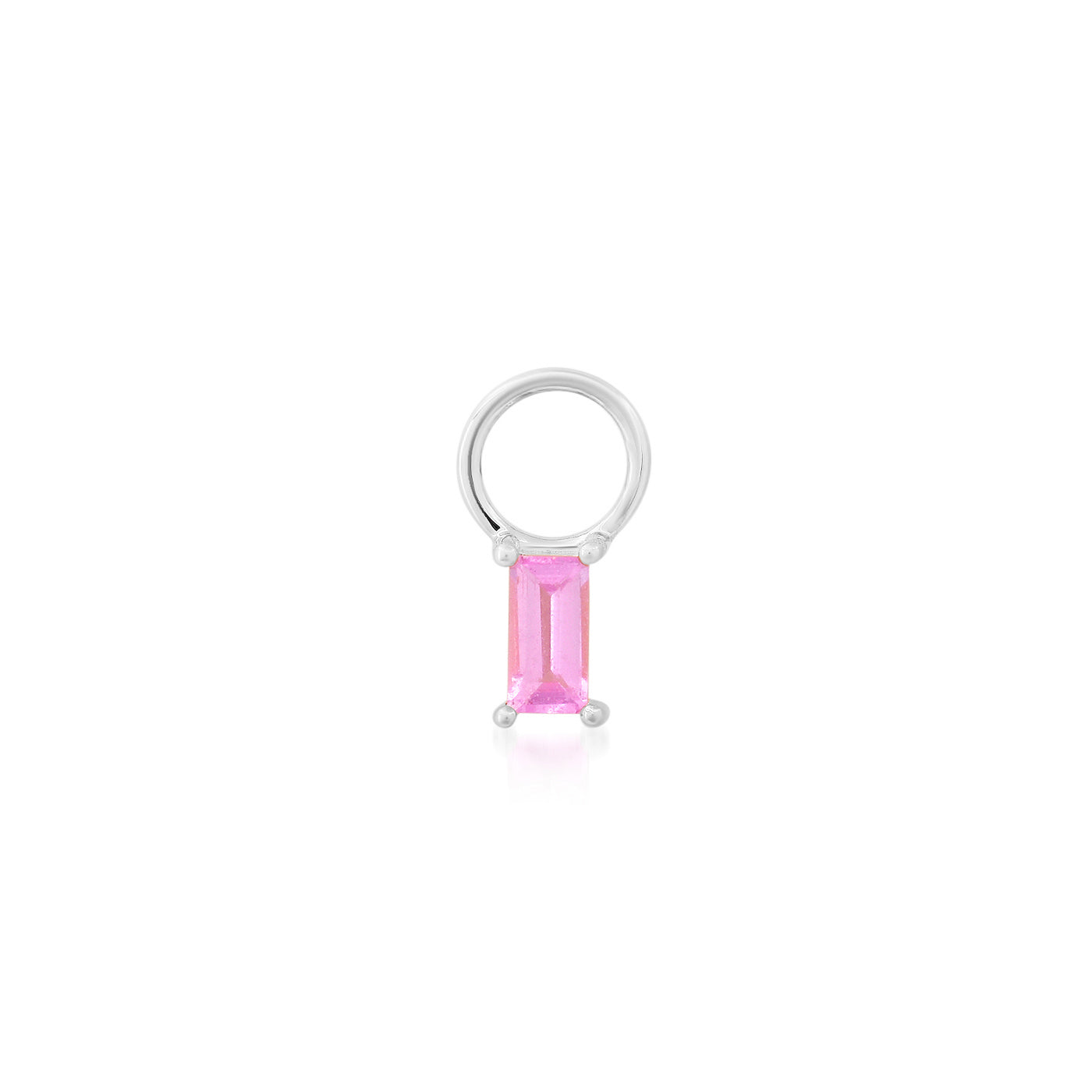 14K White Gold Pink Sapphire Baguette Charm