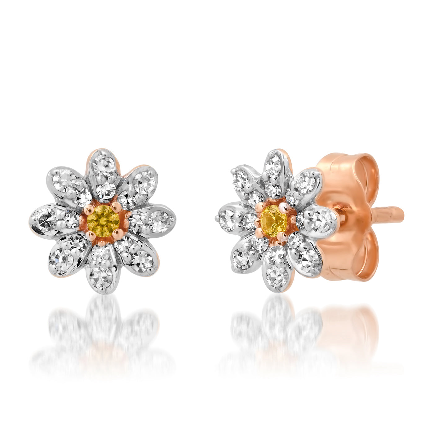 14K Rose Gold Diamond Daisy Studs