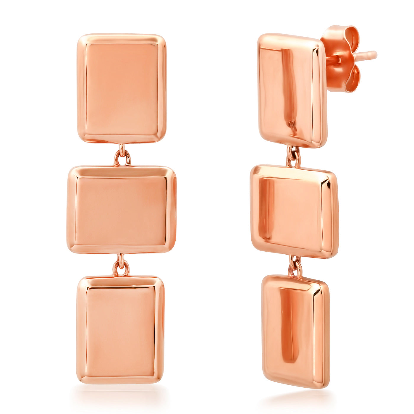 14K Rose Gold Triple Block Earrings