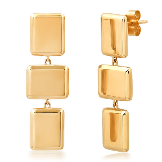 14K Yellow Gold Triple Block Earrings