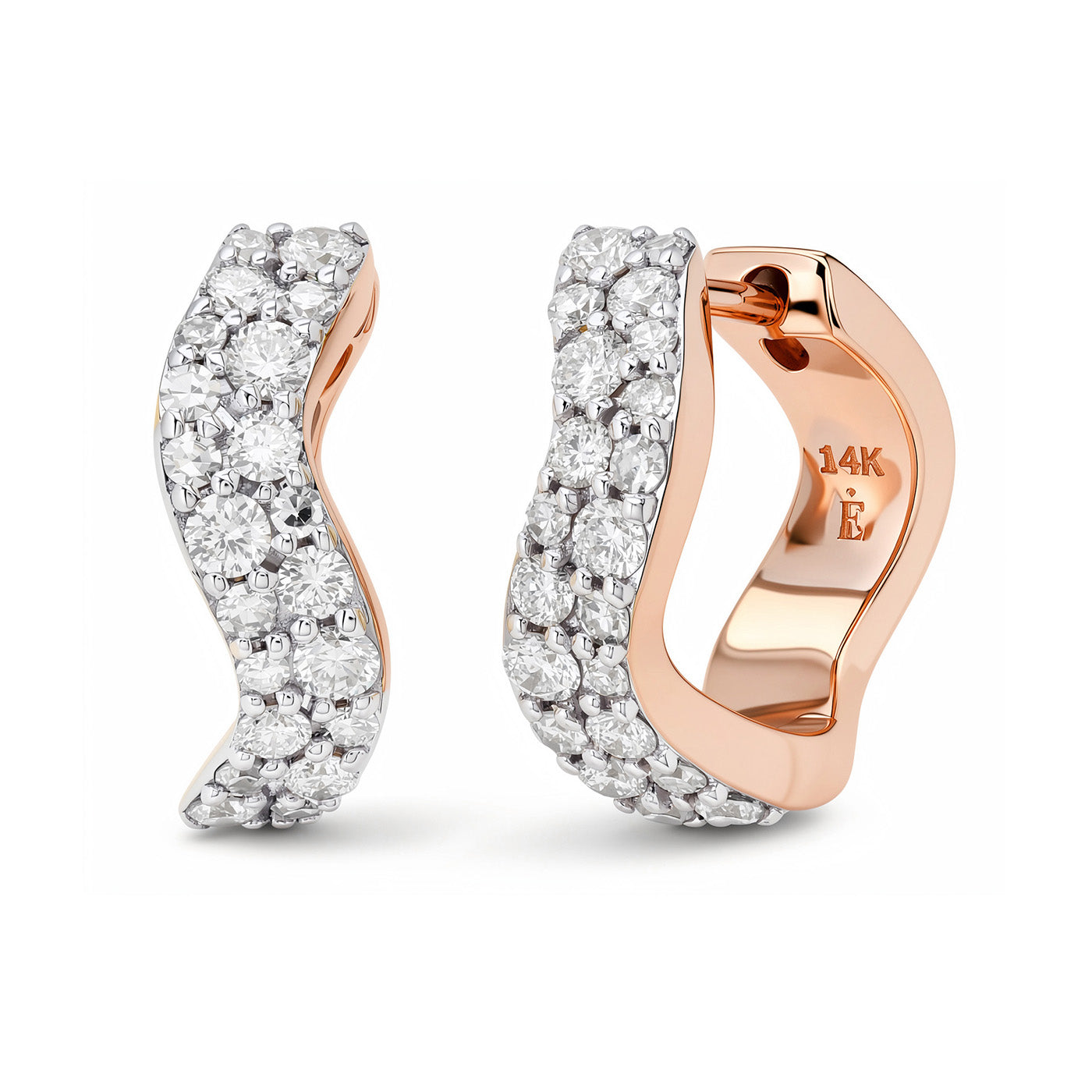 14K Rose Gold Diamond Form Huggies