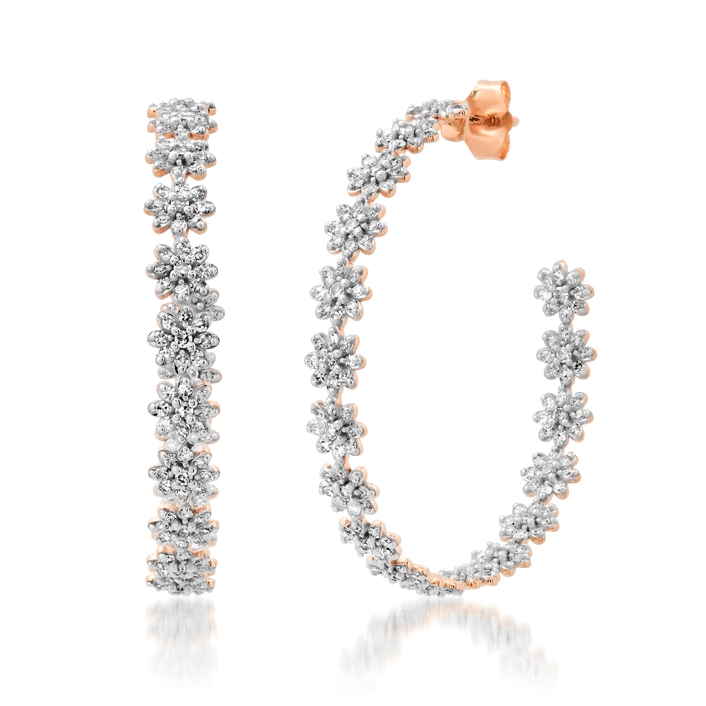 14K Rose Gold Diamond Daisy Hoops