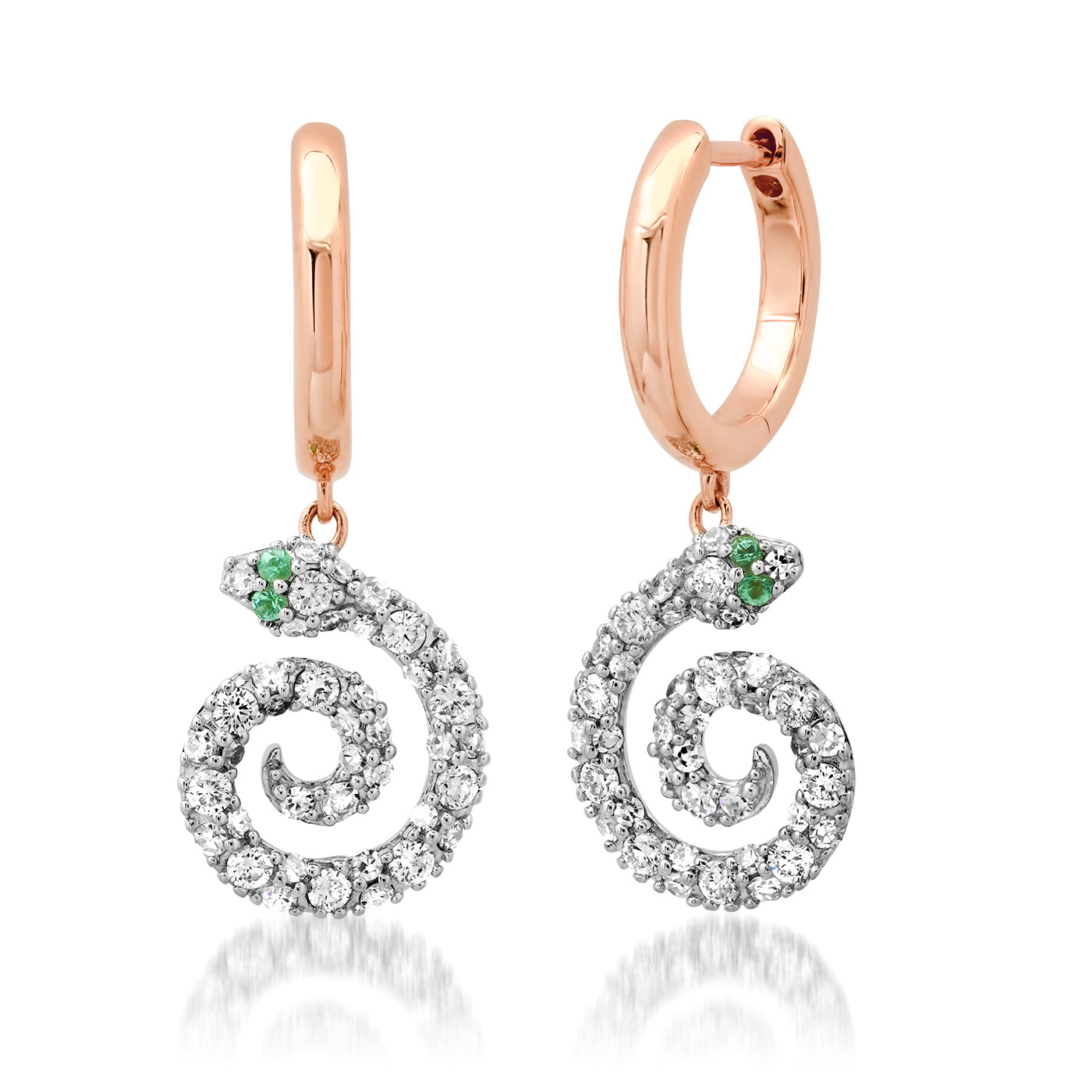 14K Rose Gold Pave Diamond Snake Huggies