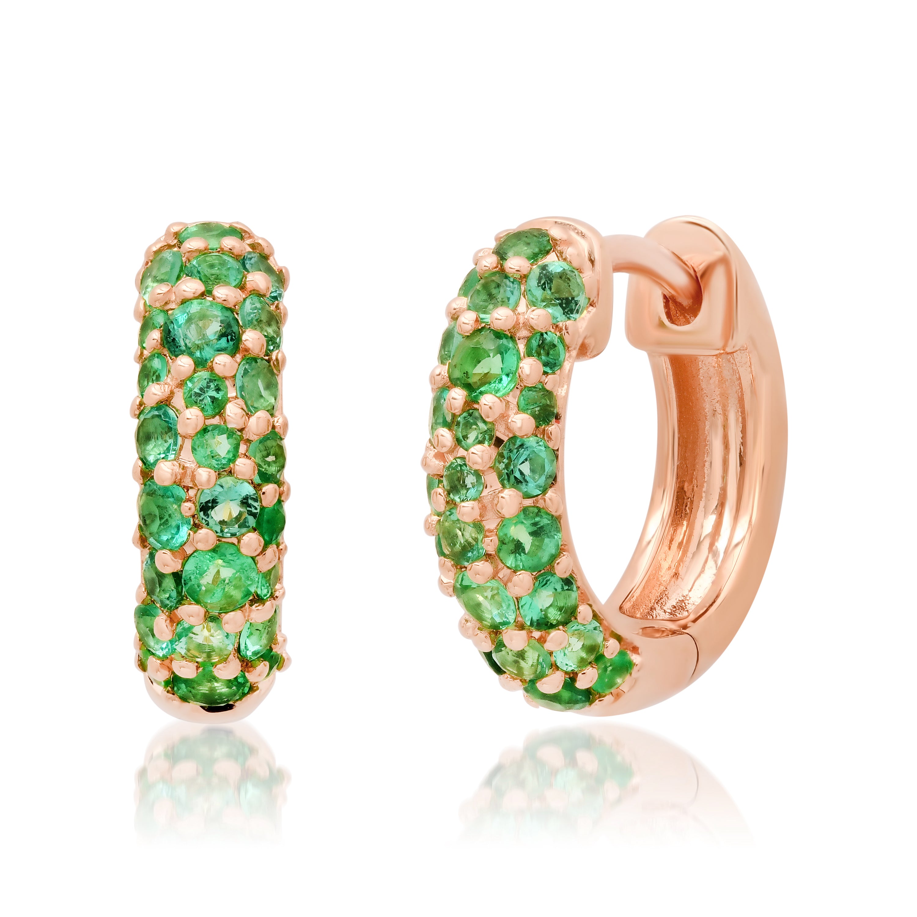 14K Rose Gold Emerald Domed Huggies