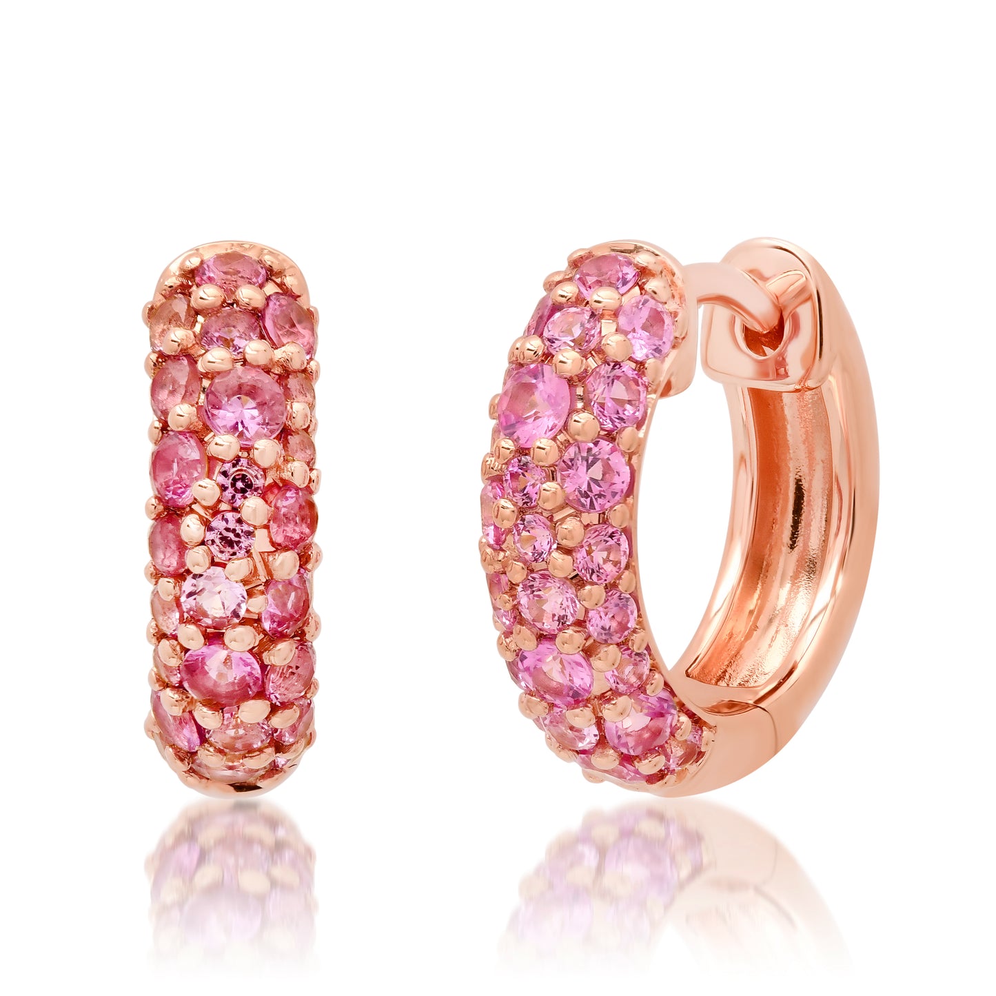 14K Rose Gold Pink Sapphire Domed Huggies