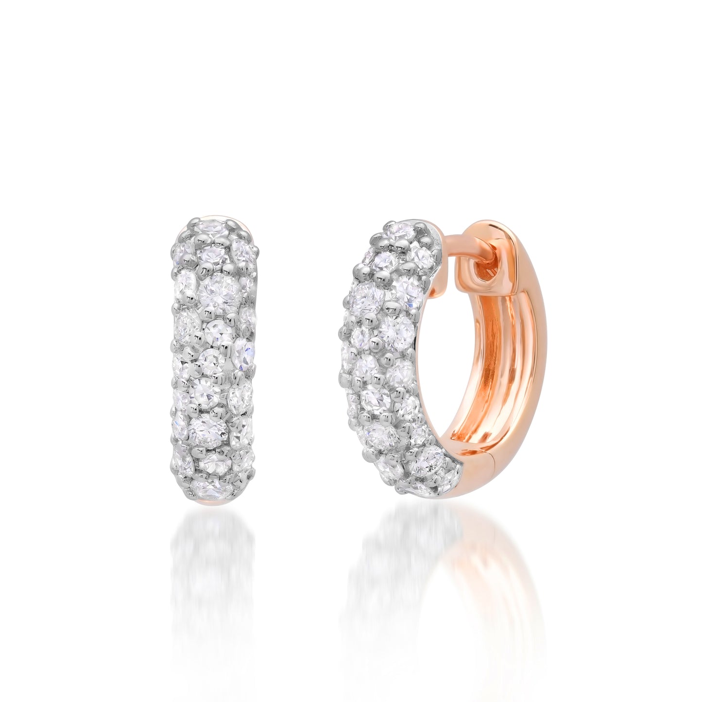 14k Rose Gold Diamond Domed Huggies
