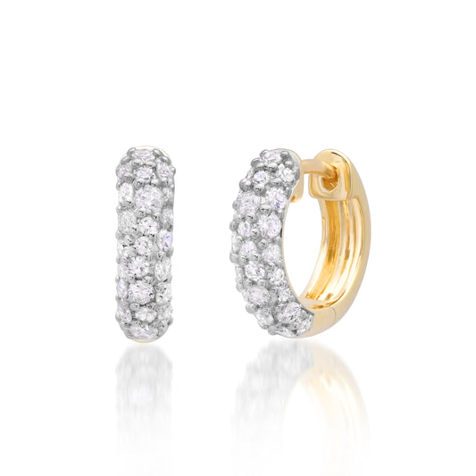 14k Yellow Gold Diamond Domed Huggies