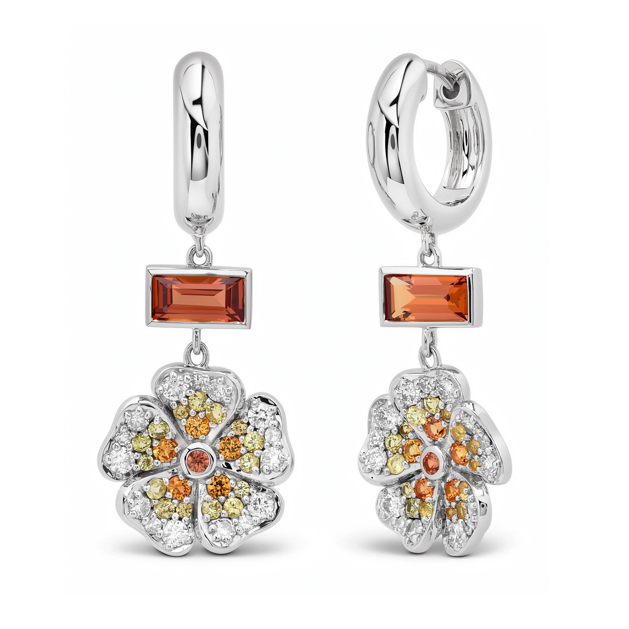 14k White Gold Yellow Sapphire and Diamond Wildflower Earrings