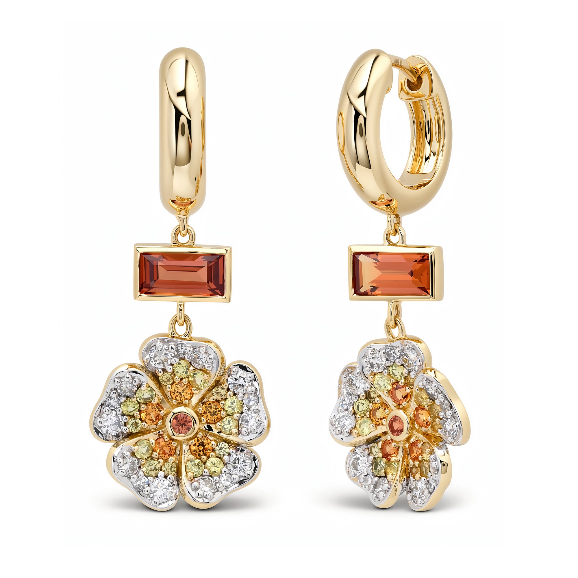 14k Yellow Gold Yellow Sapphire and Diamond Wildflower Earrings