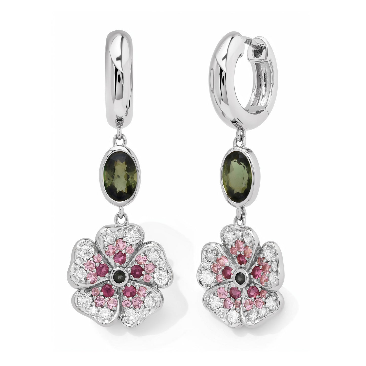 14k White Gold Pink Sapphire and Diamond Wildflower Earrings