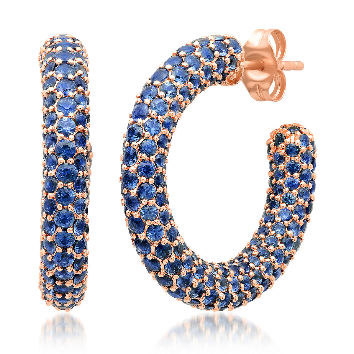 14K Rose Gold  Blue Sapphire Party Hoops