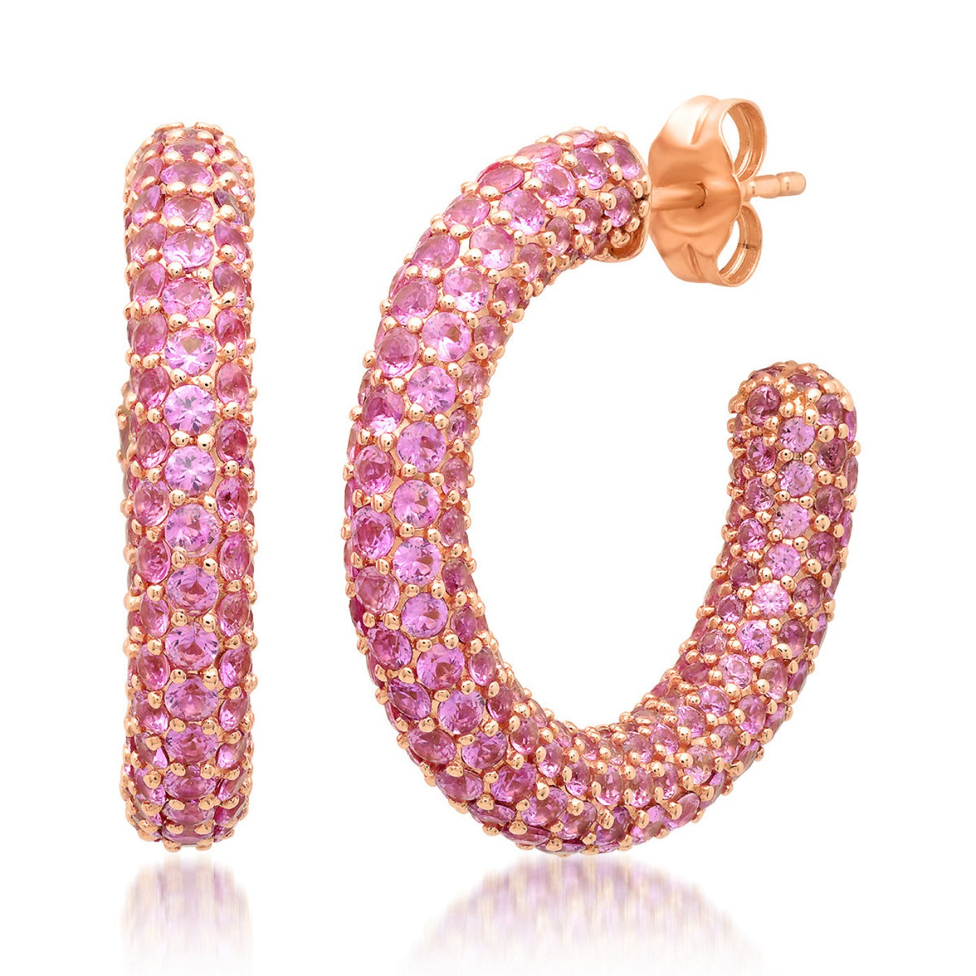 14K Rose Gold Pink Sapphire Party Hoops