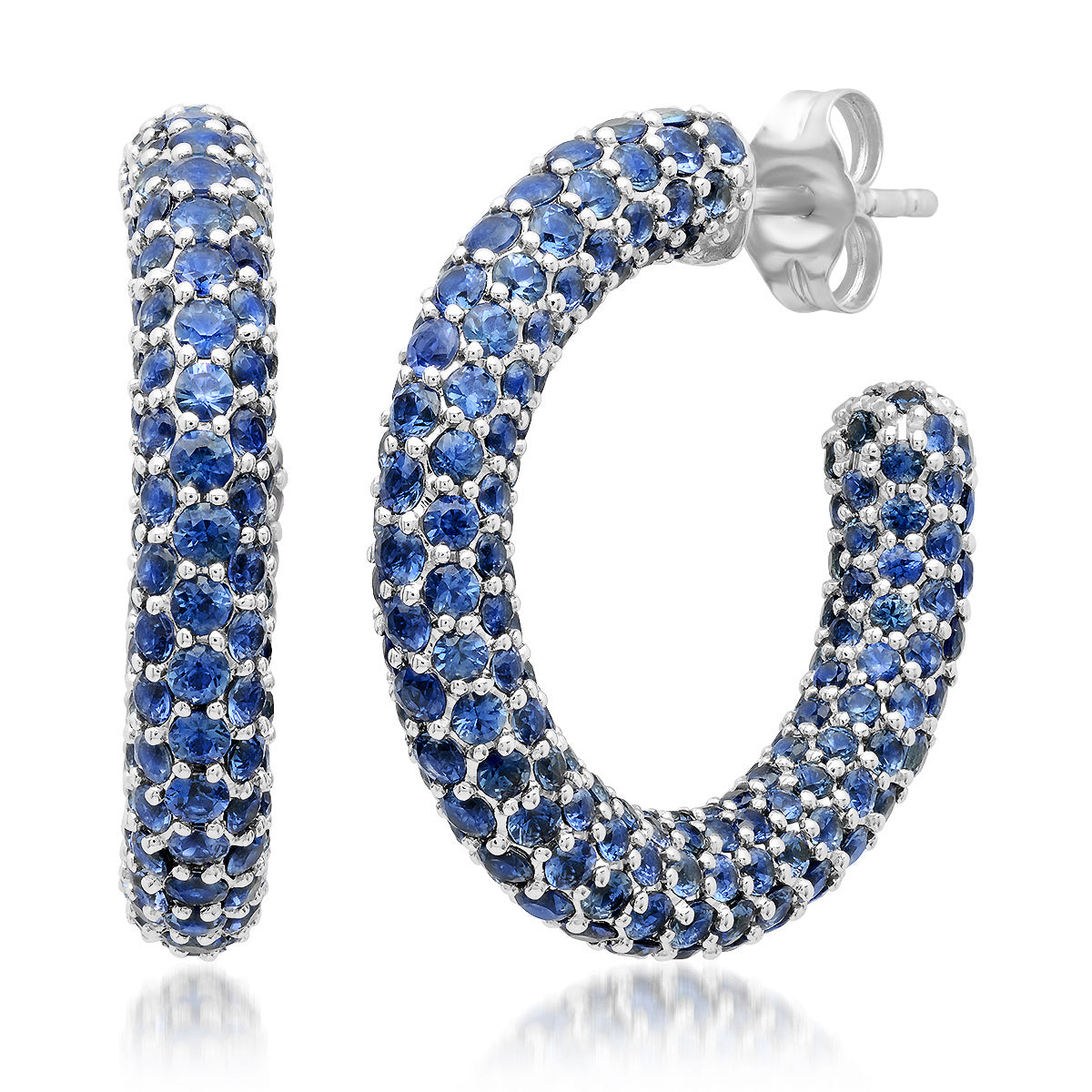 14K White Gold Blue Sapphire Party Hoops