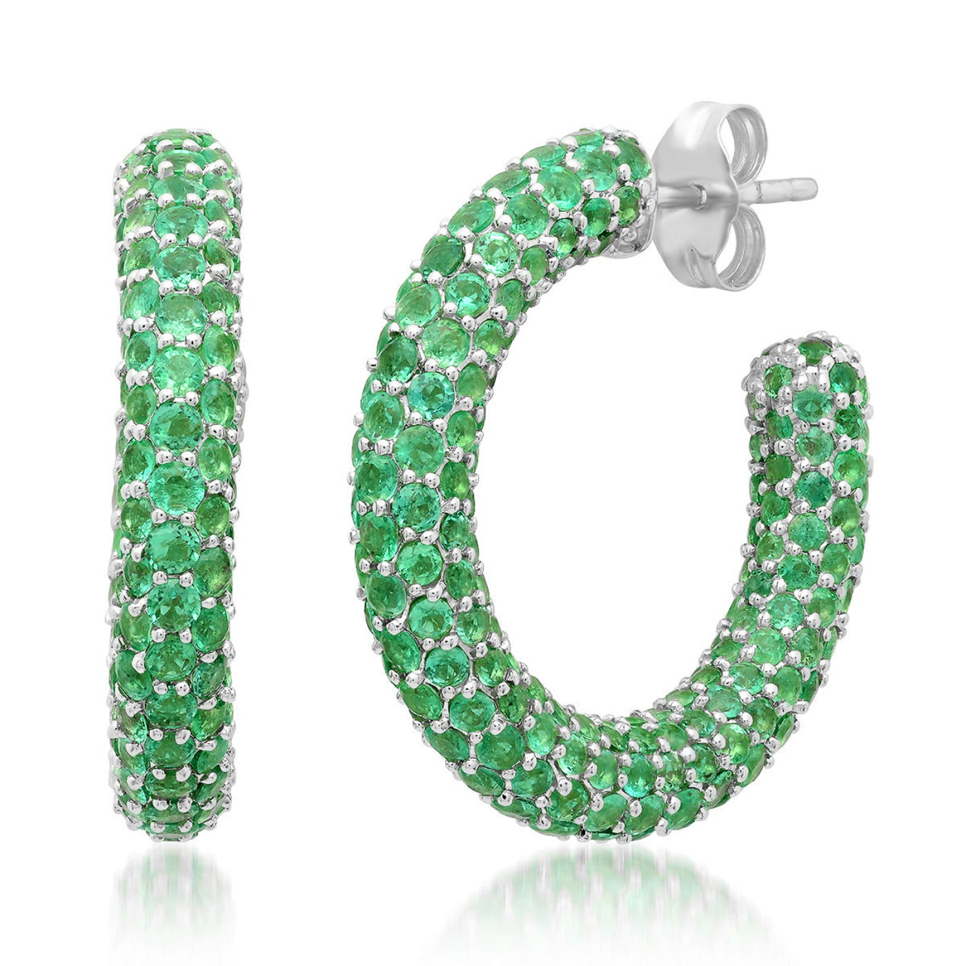 14K White Gold Emerald Party Hoops