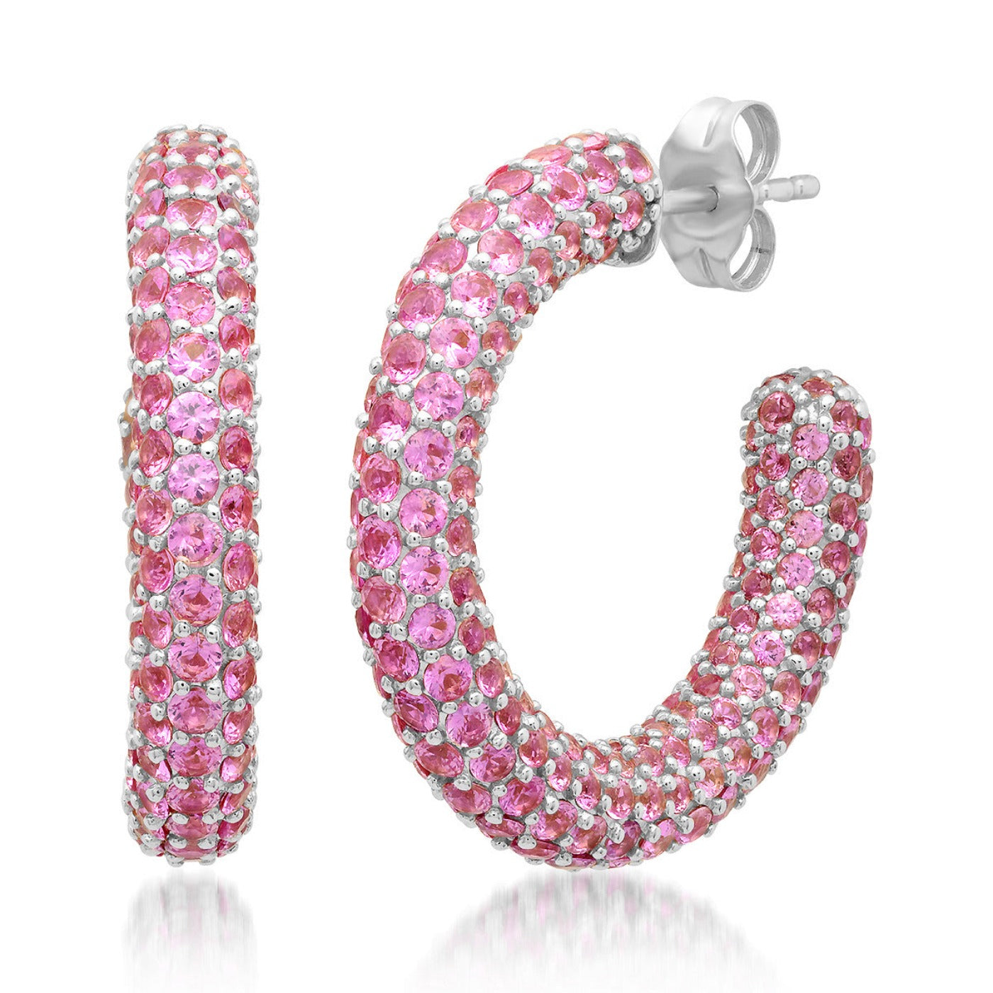 14K White Gold Pink Sapphire Party Hoops