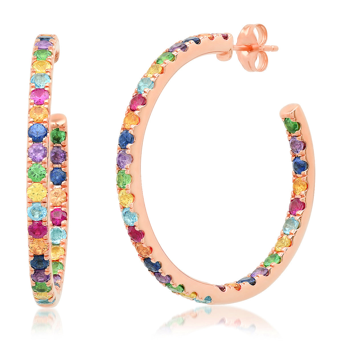 14K Rose Gold Multi Colored Hoops