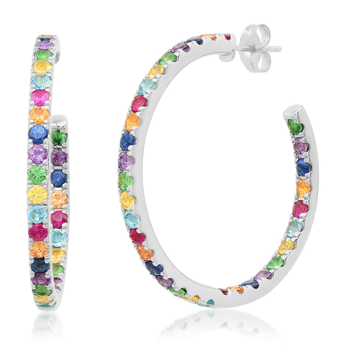 14K White Gold Multi Colored Hoops