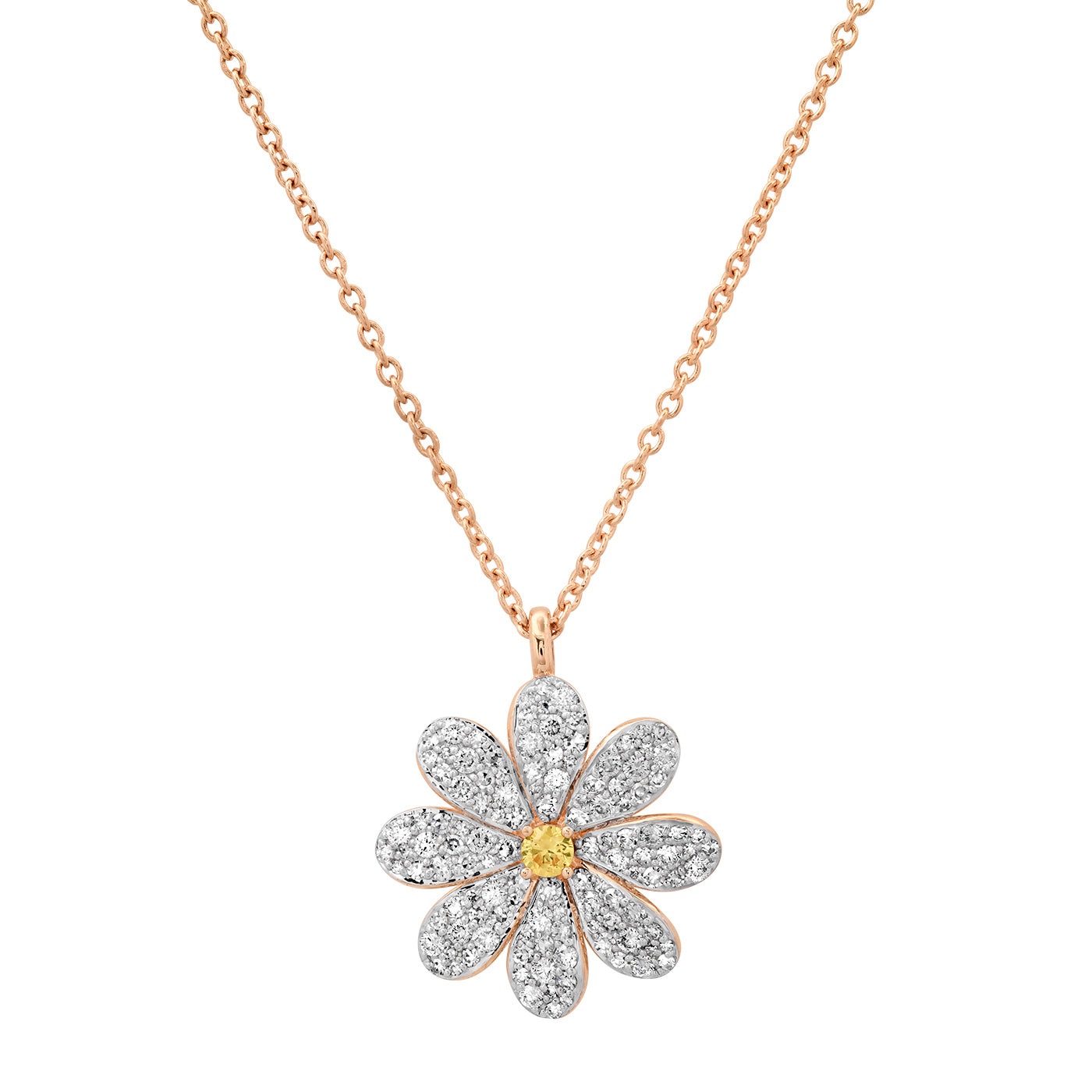 14K Rose Gold Large Diamond Daisy Necklace 