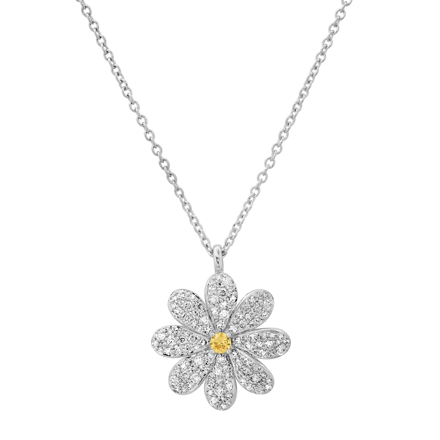 14K White Gold Large Diamond Daisy Necklace