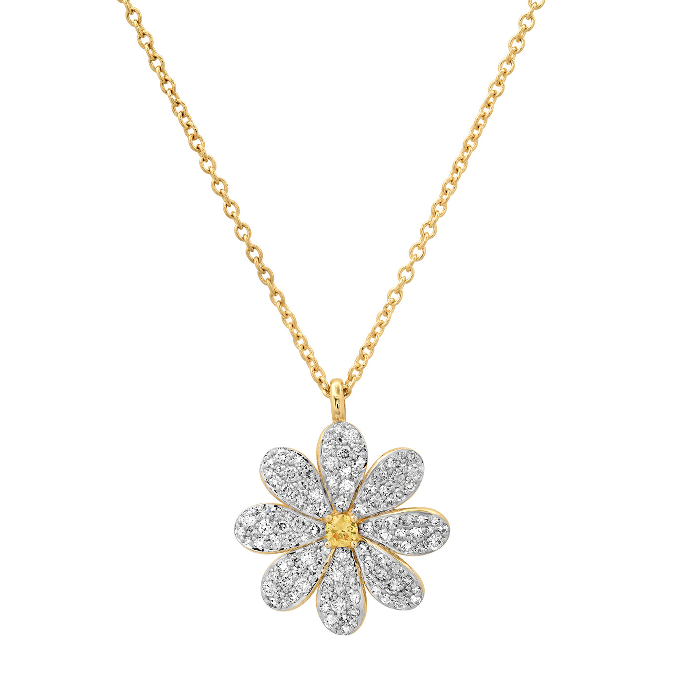 14K Yellow Gold Large Diamond Daisy Necklace
