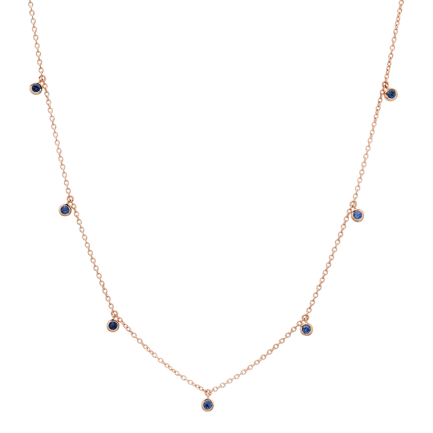 14K Rose Gold Mini Blue Sapphire Drop Necklace