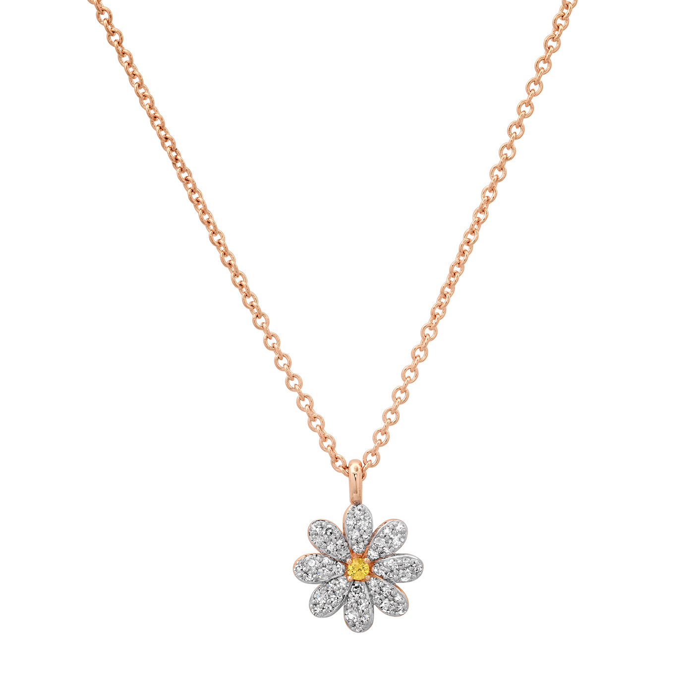 14K Rose Gold Small Diamond Daisy Necklace