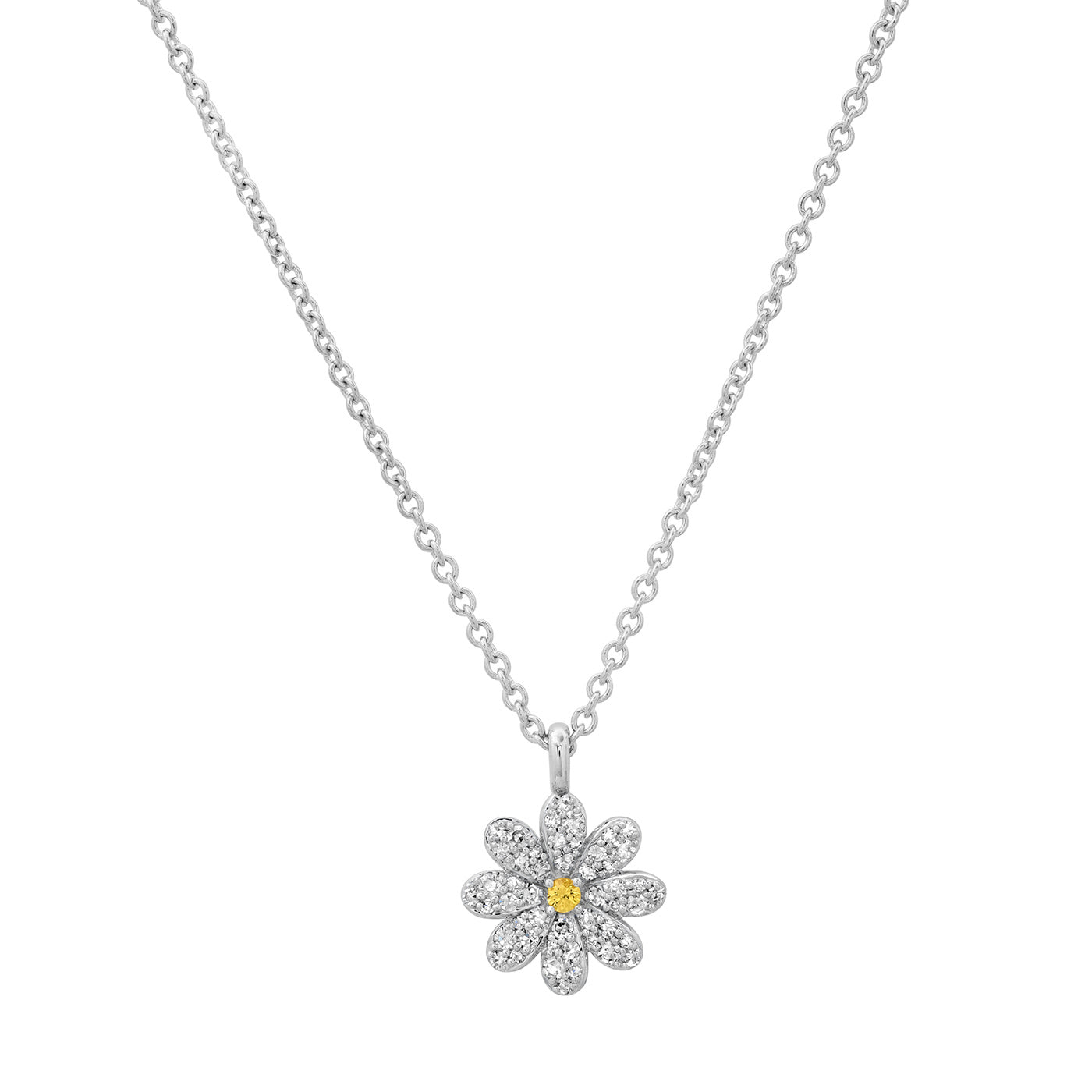 14K White Gold Small Diamond Daisy Necklace
