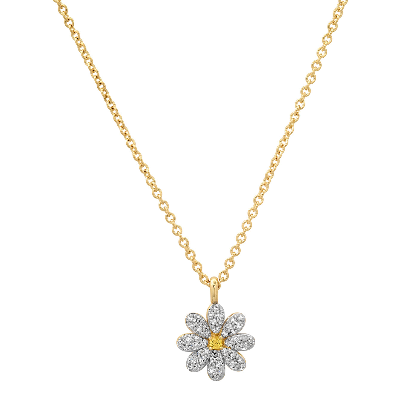 14K Yellow Gold Small Diamond Daisy Necklace