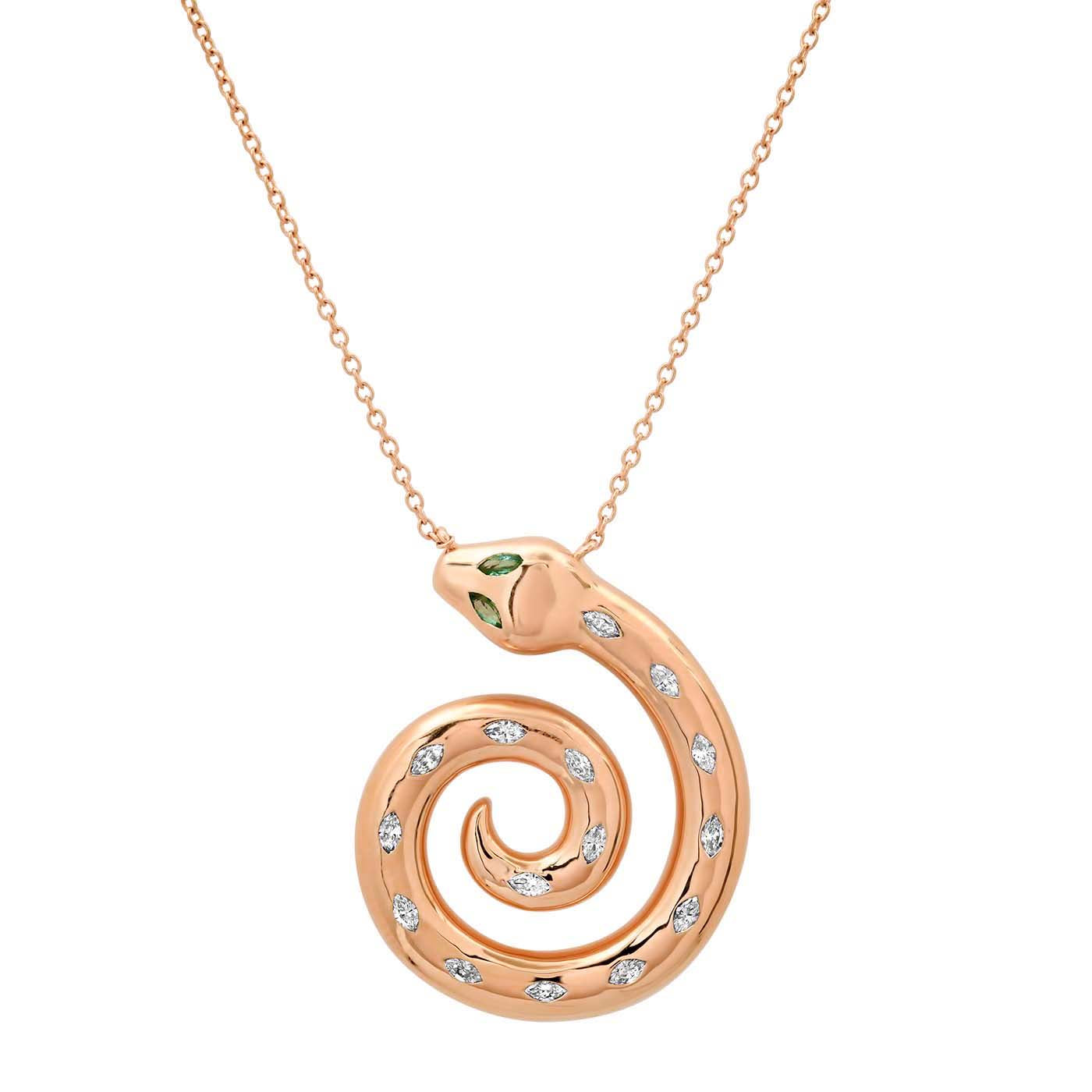 14K Rose Gold Diamond Marquise Snake Necklace